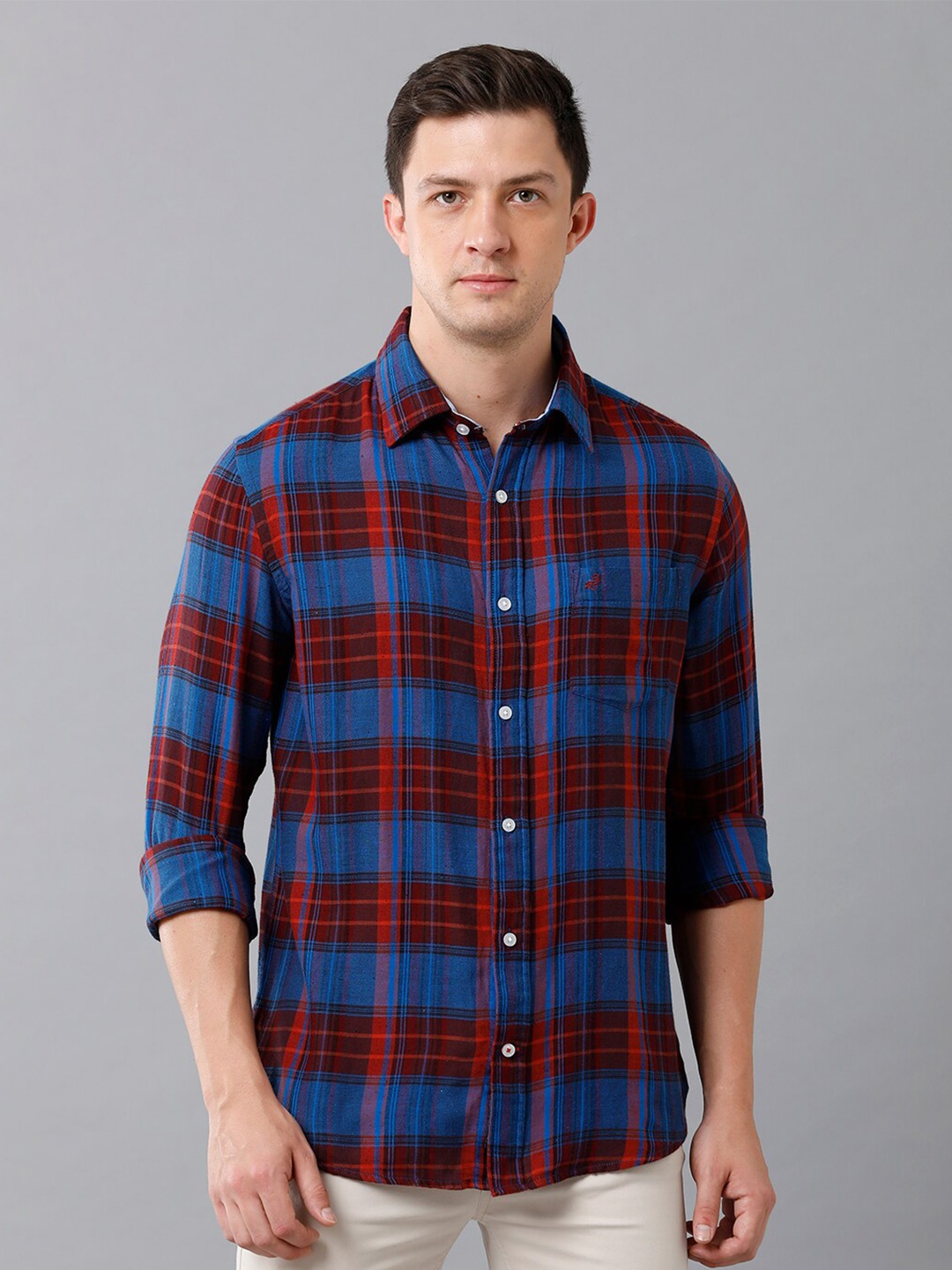 

Double Two Men Red Slim Fit Tartan Checks Checked Casual Shirt