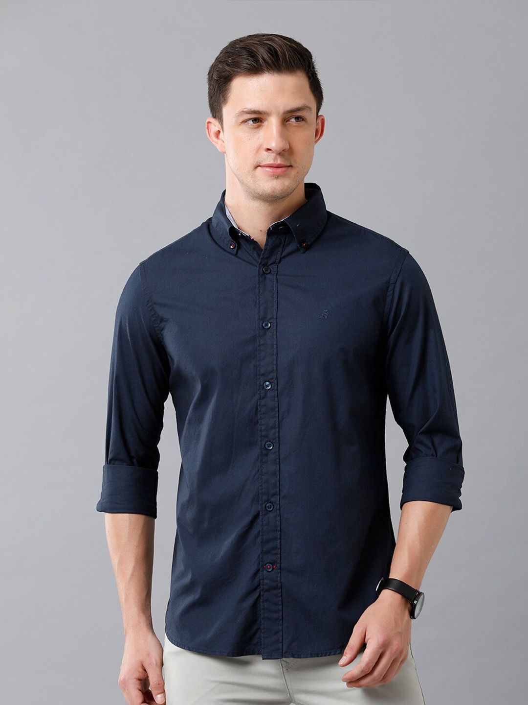 

Double Two Men Navy Blue Slim Fit Casual Shirt