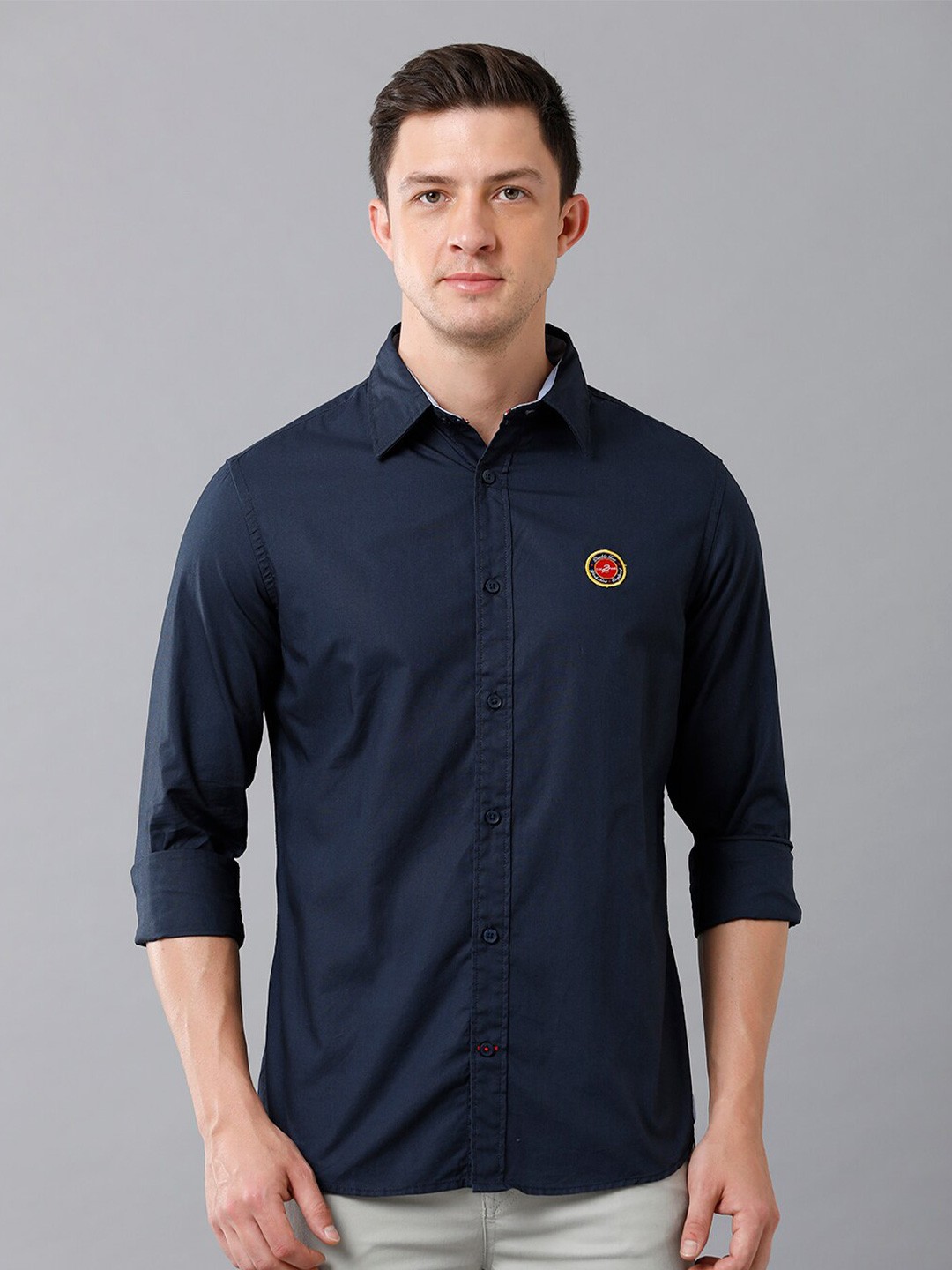

Double Two Men Navy Blue Slim Fit Casual Shirt