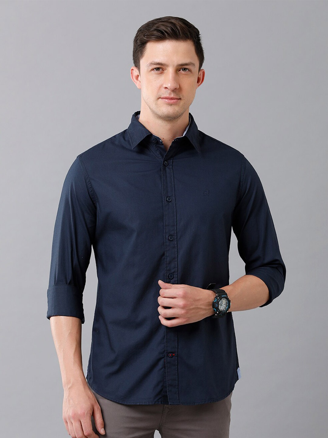 

Double Two Men Navy Blue Slim Fit Casual Shirt