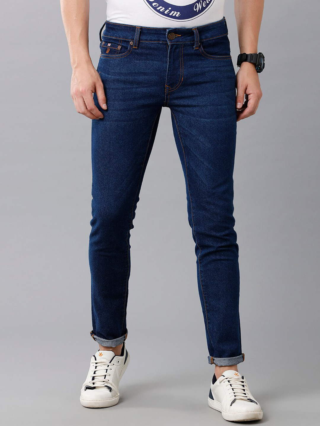 

Double Two Men Blue Lean Slim Fit Low-Rise Cotton Stretchable Jeans