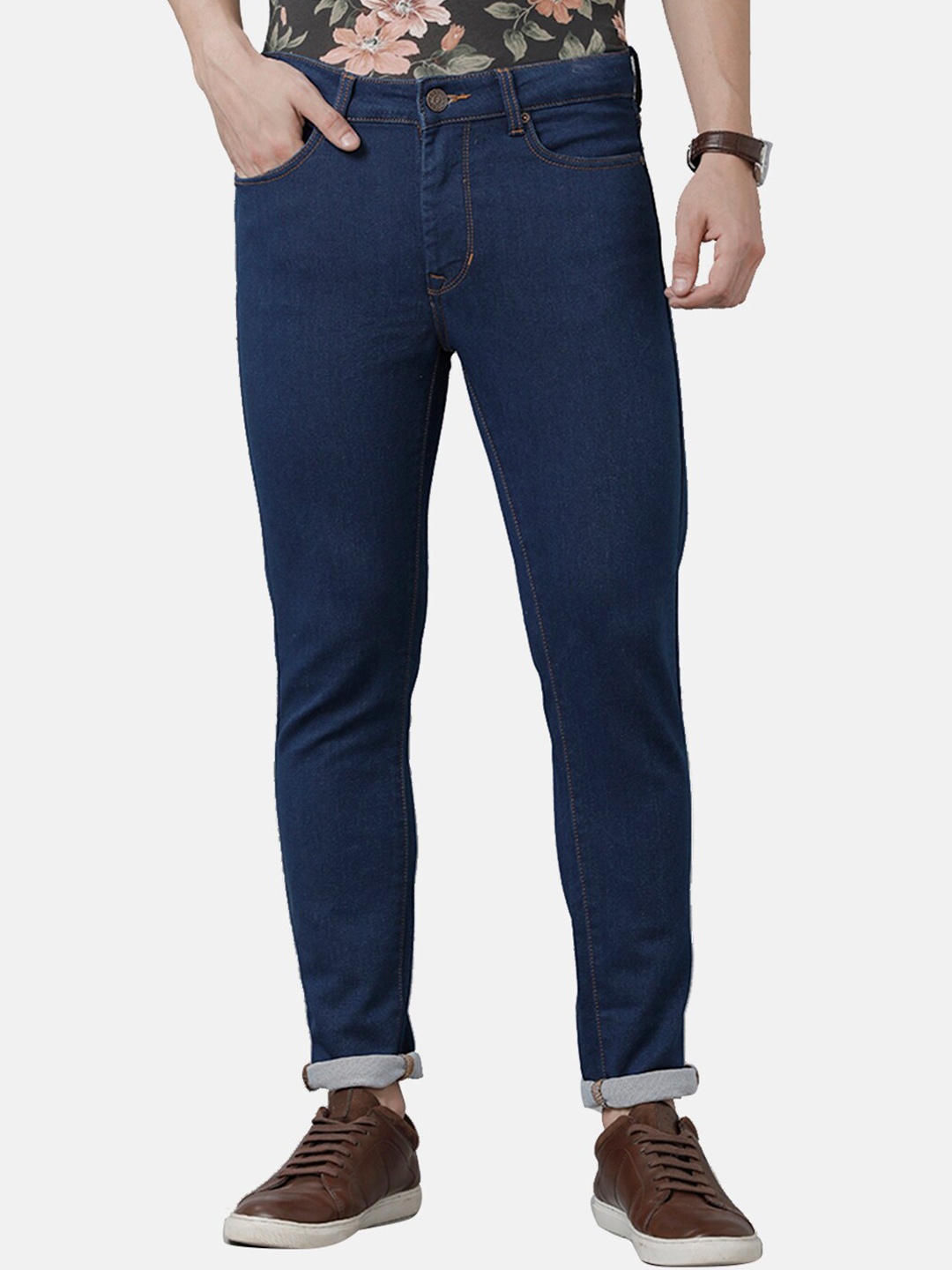 

Double Two Men Blue Lean Slim Fit Low-Rise Cotton Stretchable Jeans