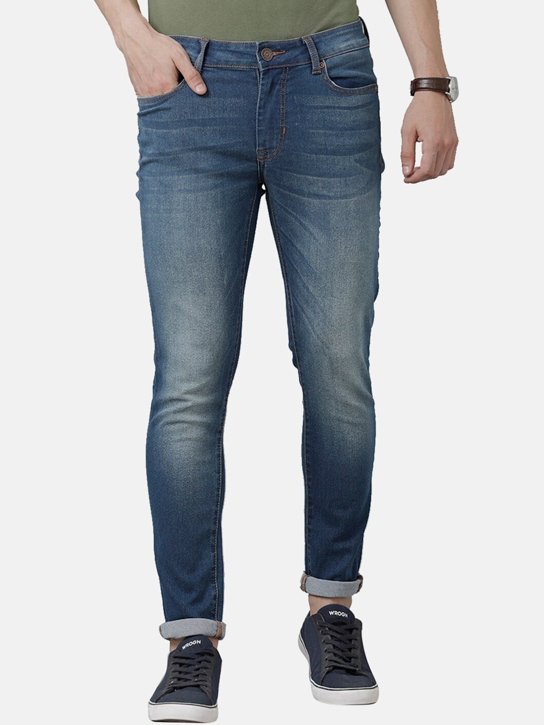 

Double Two Men Blue Lean Slim Fit Low-Rise Heavy Fade Cotton Stretchable Jeans