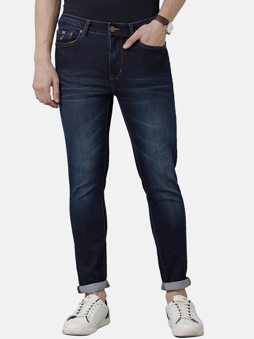 

Double Two Men Blue Lean Slim Fit Low-Rise Light Fade Cotton Stretchable Jeans