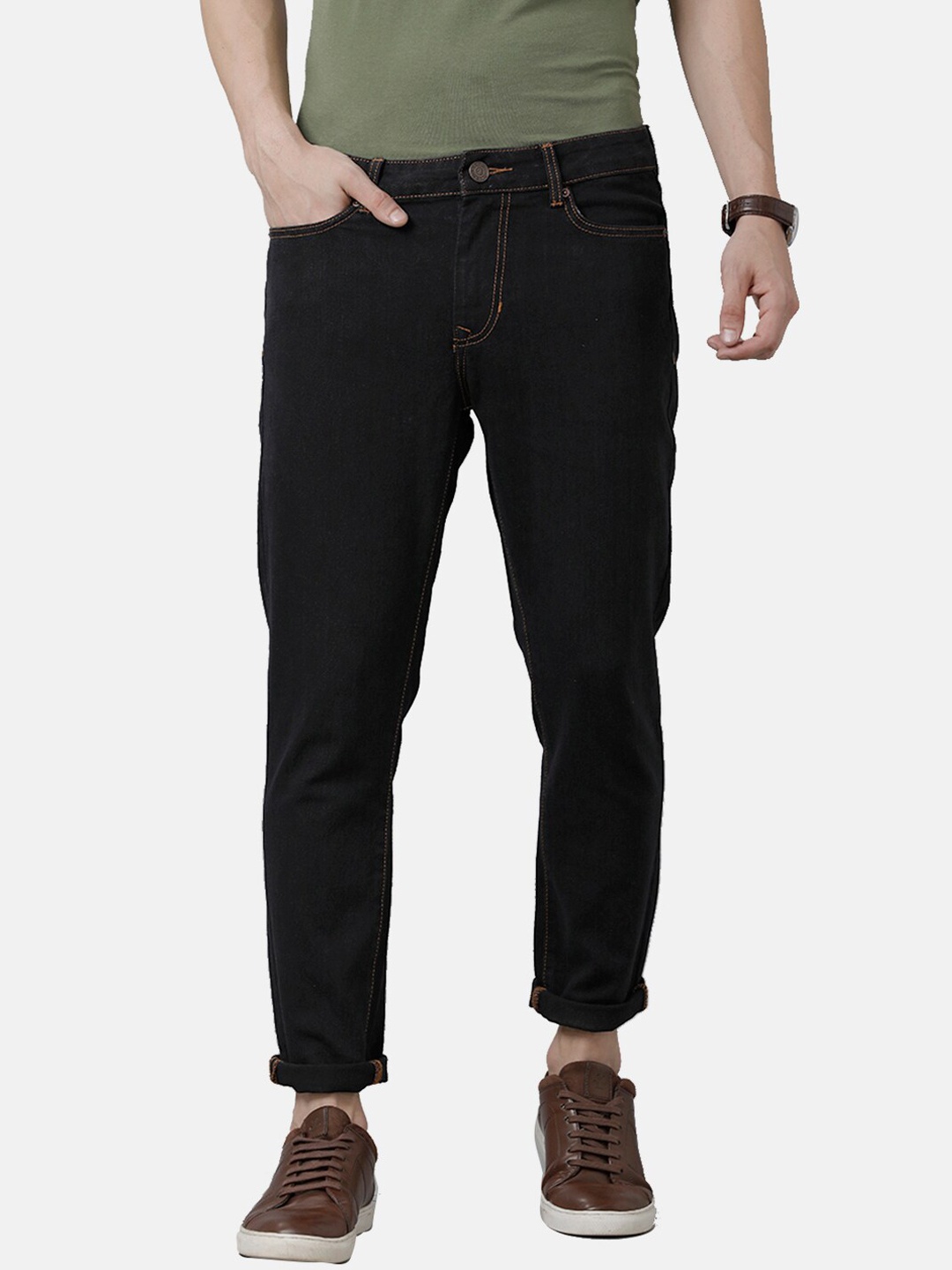 

Double Two Men Black Lean Slim Fit Low-Rise Cotton Stretchable Jeans