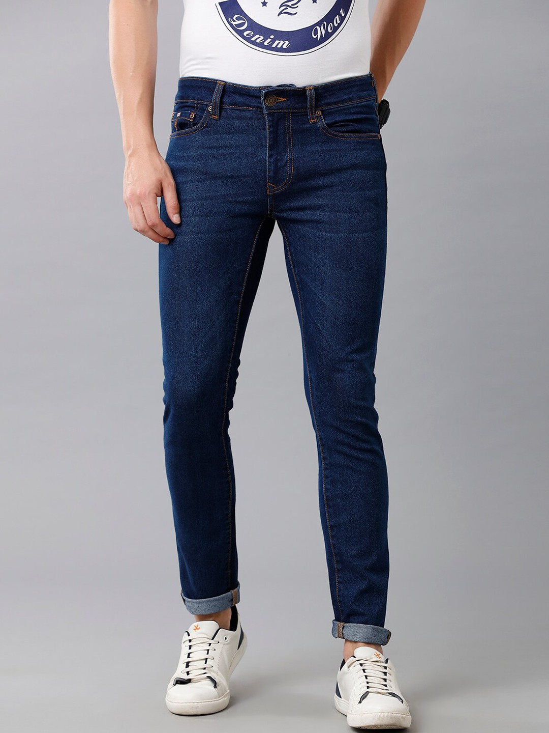 

Double Two Men Blue Lean Slim Fit Low-Rise Light Fade Cotton Stretchable Jeans
