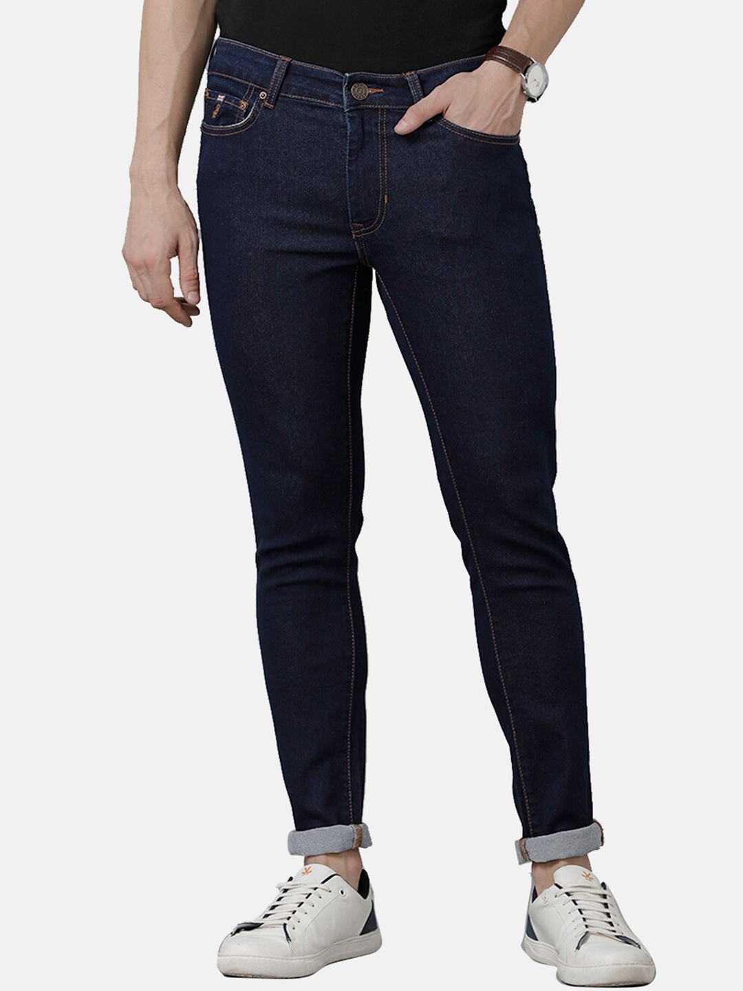 

Double Two Men Navy Blue Lean Slim Fit Low-Rise Cotton Stretchable Jeans