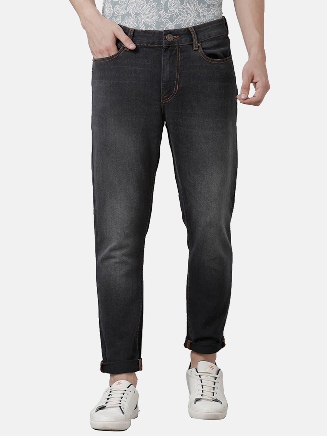 

Double Two Men Charcoal Lean Slim Fit Low-Rise Light Fade Cotton Stretchable Jeans
