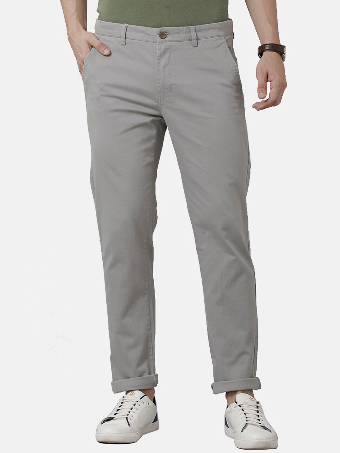 

Double Two Men Grey Smart Slim Fit Low-Rise Trouser