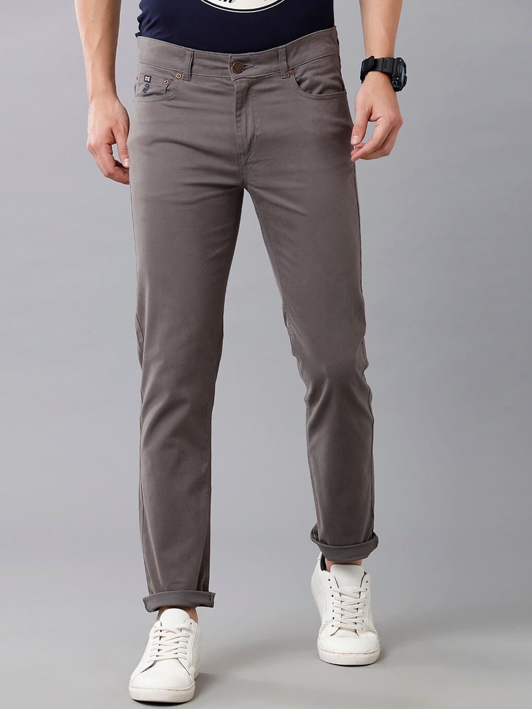 

Double Two Men Grey Smart Slim Fit Low-Rise Trouser