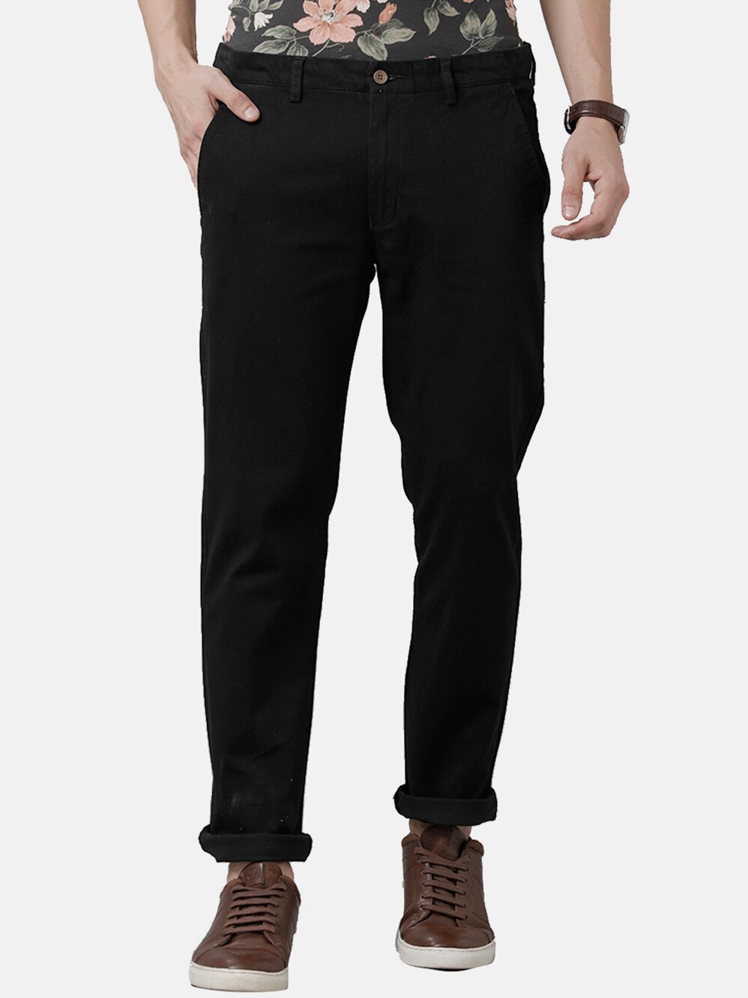 

Double Two Men Black Smart Slim Fit Low-Rise Chinos Trouser