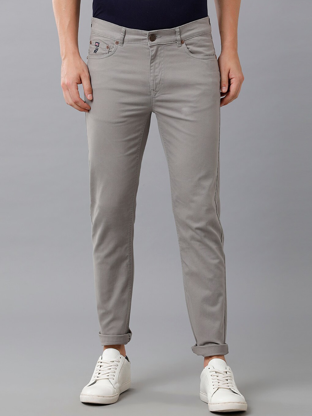 

Double Two Men Grey Smart Slim Fit Low-Rise Trouser