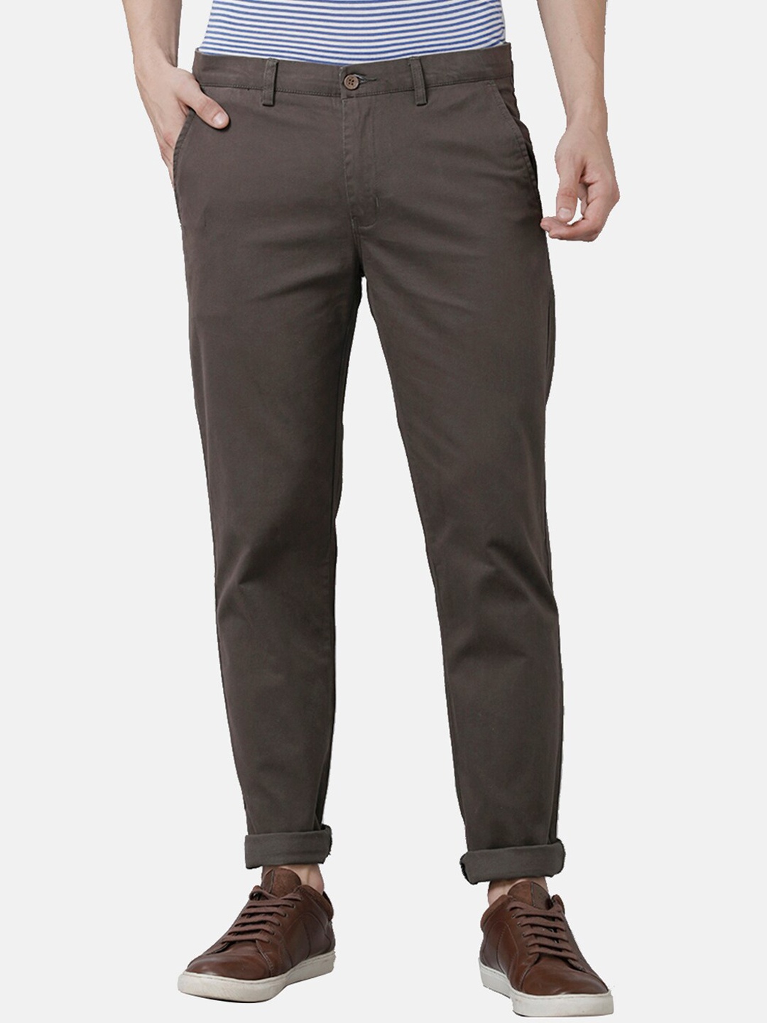 

Double Two Men Grey Smart Slim Fit Low-Rise Trouser