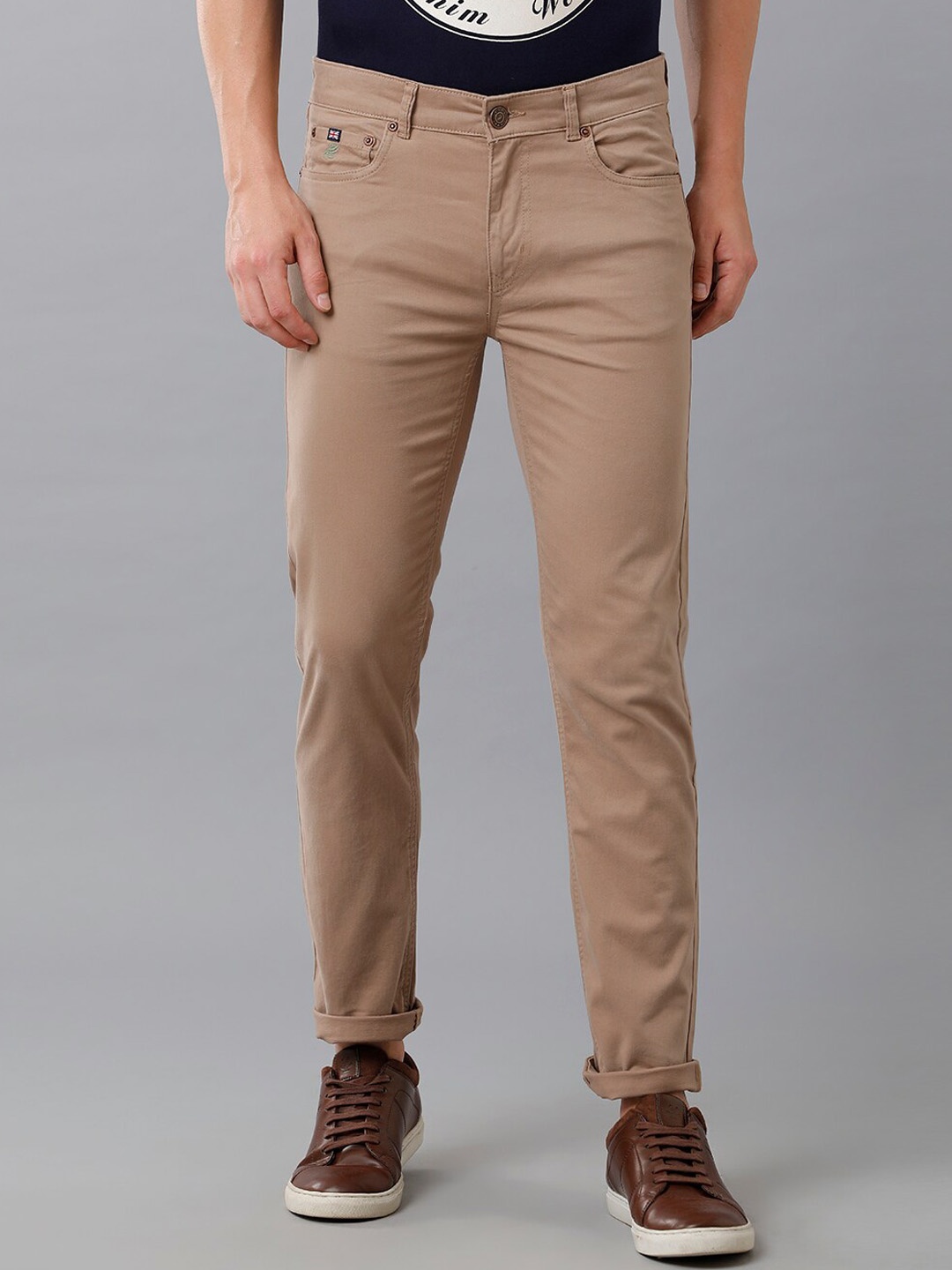 

Double Two Men Khaki Smart Slim Fit Low-Rise Trouser
