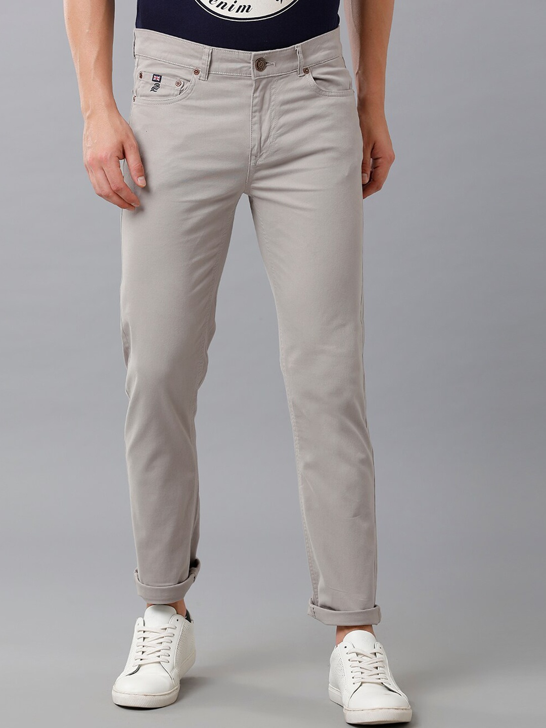 

Double Two Men Grey Smart Slim Fit Low-Rise Trouser