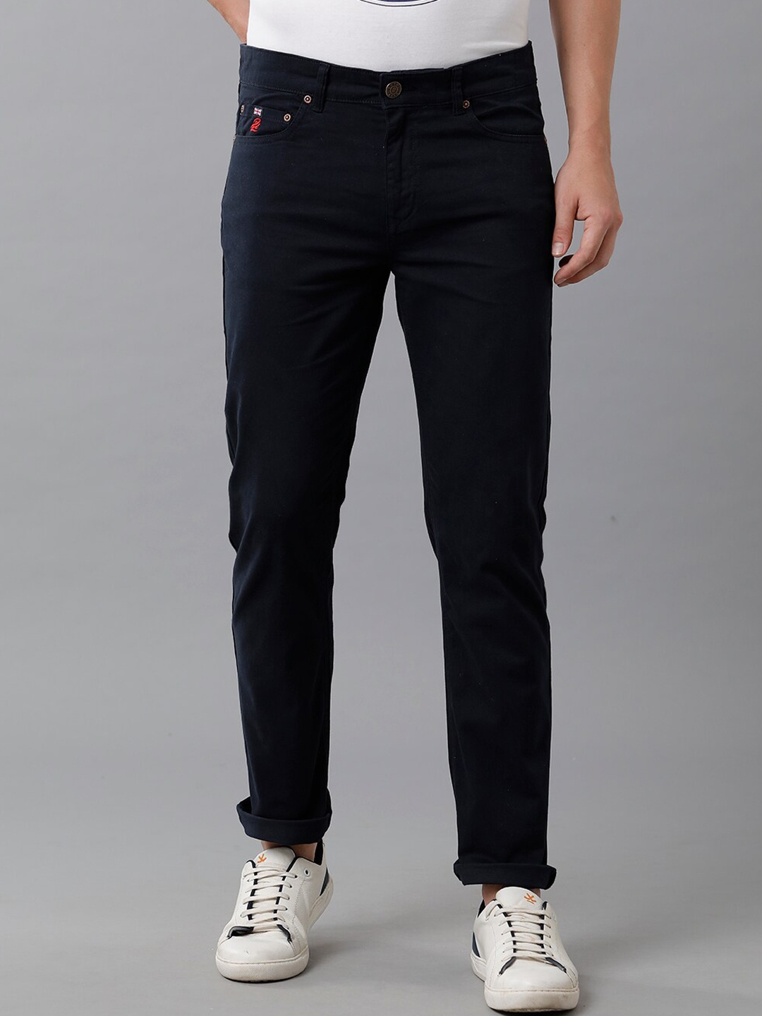 

Double Two Men Navy Blue Smart Slim Fit Low-Rise Trouser