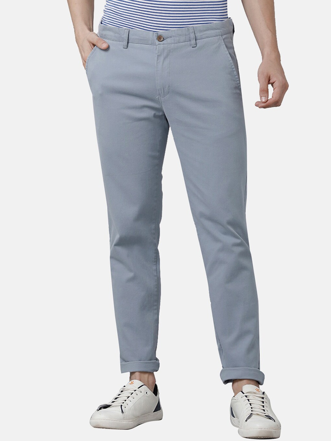 

Double Two Men Blue Smart Slim Fit Low-Rise Trouser