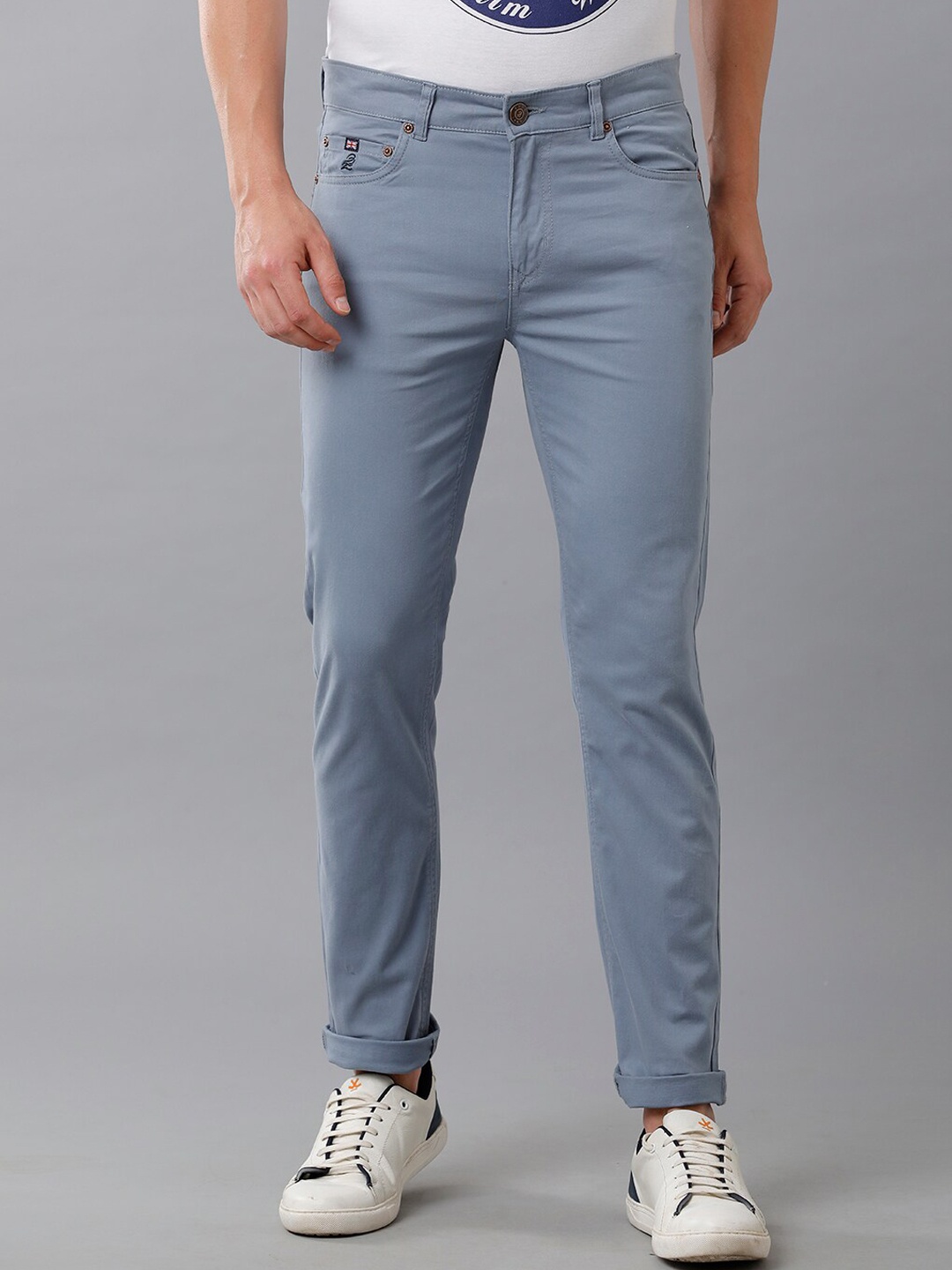 

Double Two Men Blue Smart Slim Fit Low-Rise Trouser