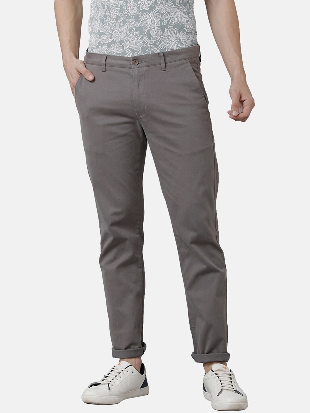 

Double Two Men Grey Smart Slim Fit Low-Rise Trouser