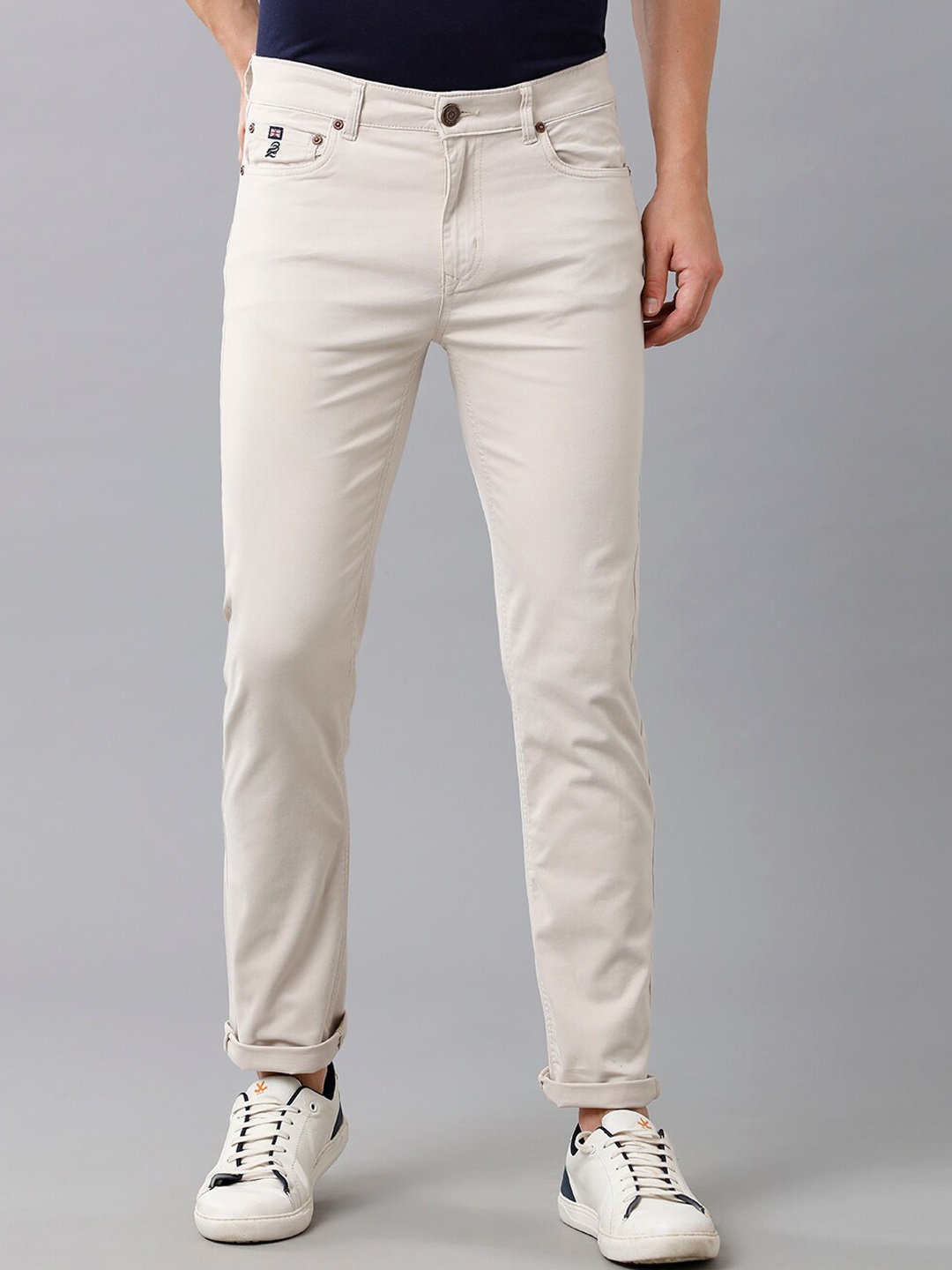 

Double Two Men Beige Smart Slim Fit Low-Rise Trouser