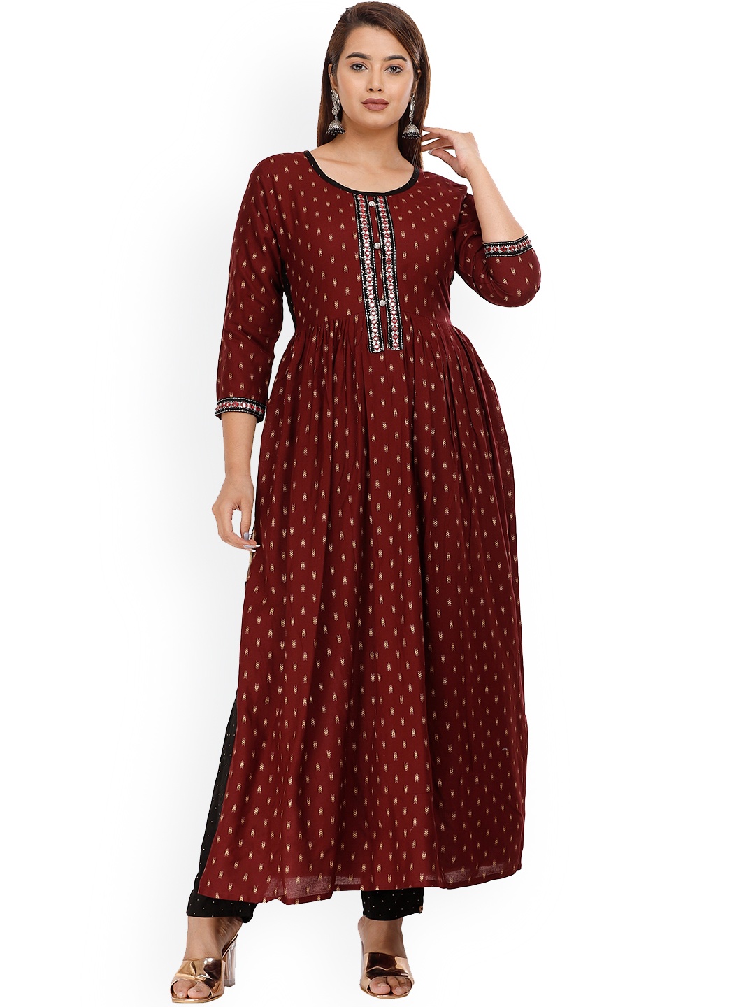 

KALINI Women Ethnic Motifs Printed High Slit Kurta with Trouser, Maroon