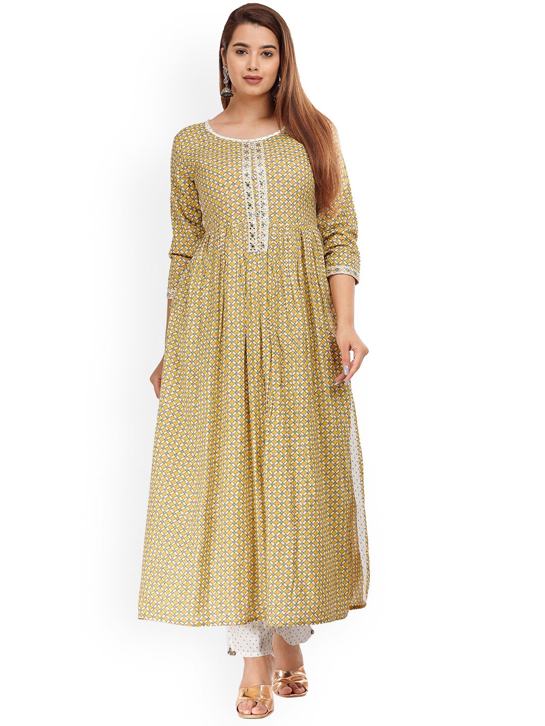

KALINI Women Printed Round Neck Kurta with Trouser, Mustard