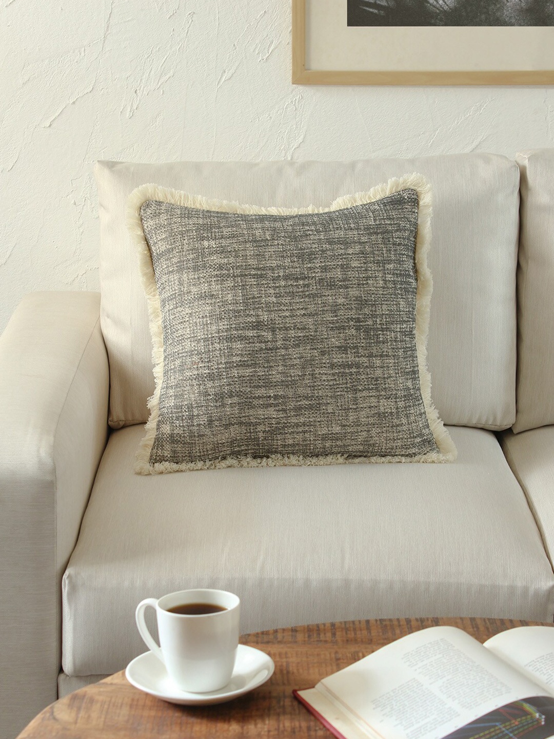 

House This Black & White Self Design Cotton Square Cushion Cover