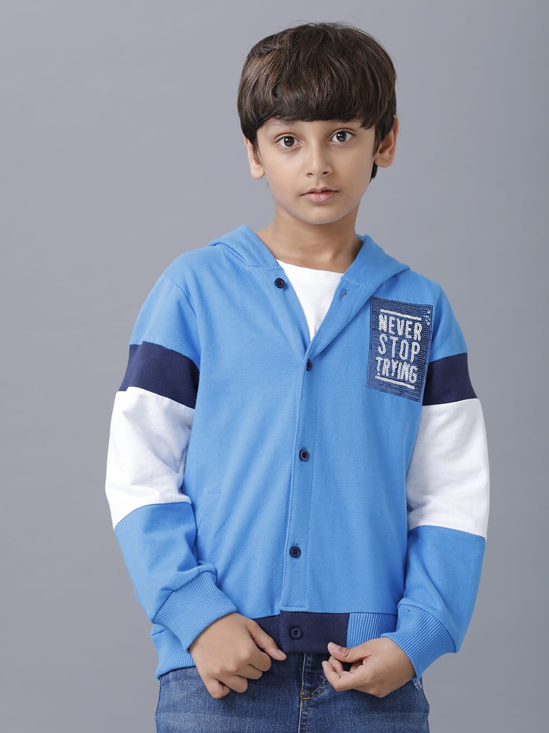 

UNDER FOURTEEN ONLY Boys Colourblocked Sweatshirt, Blue