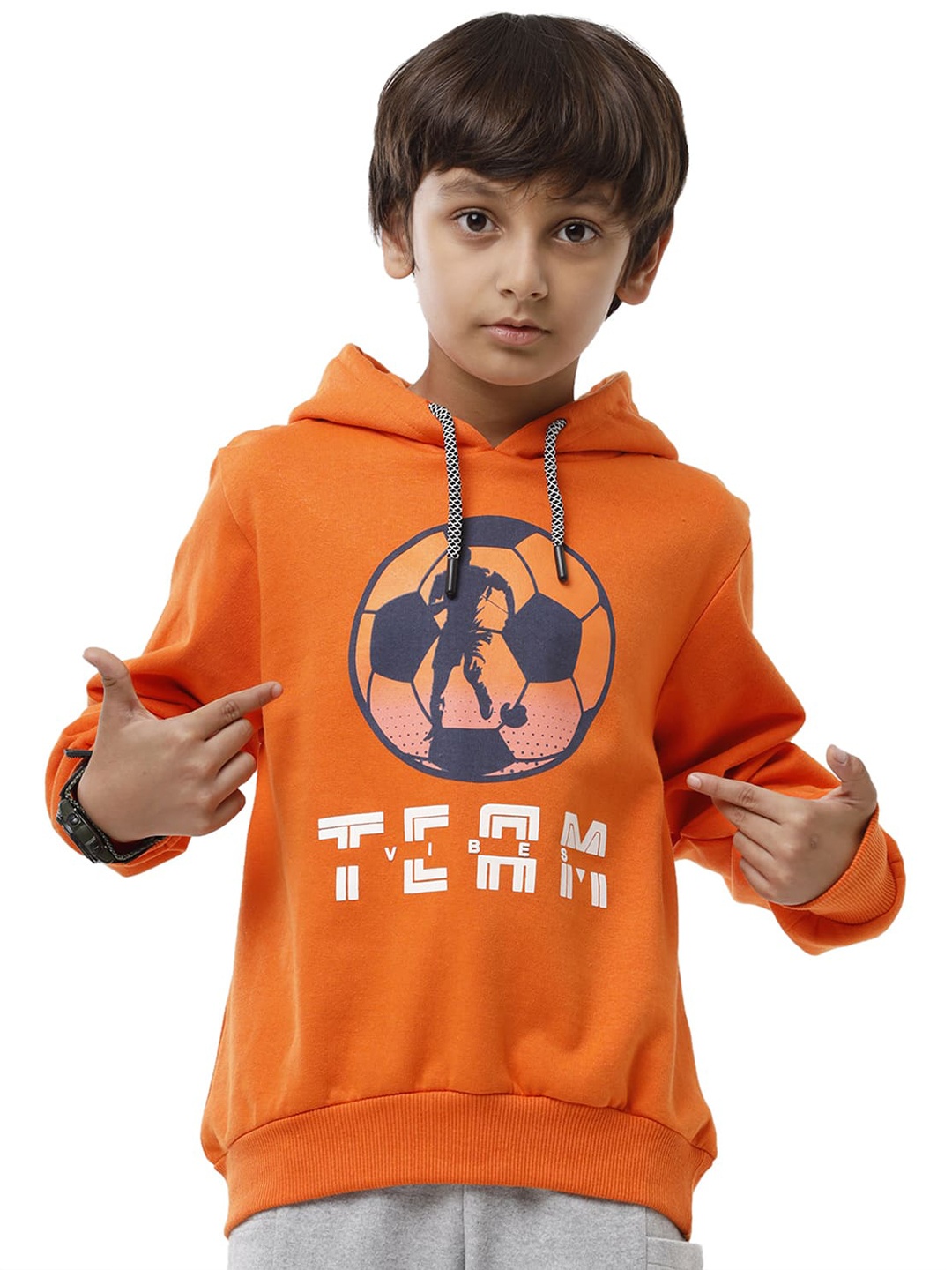 

UNDER FOURTEEN ONLY Boys Printed Hooded Sweatshirt, Orange