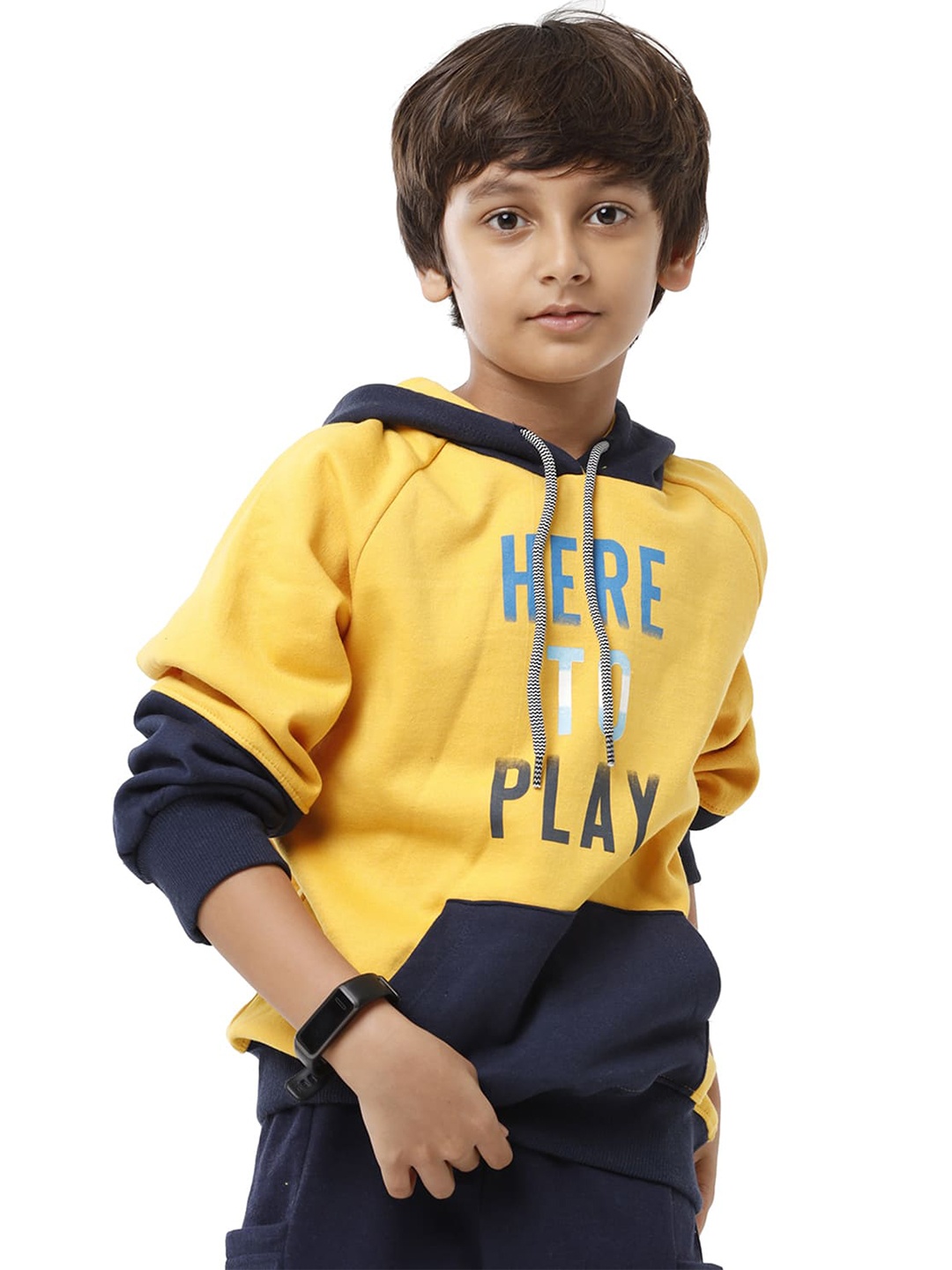 

UNDER FOURTEEN ONLY Boys Printed Hooded Sweatshirt, Yellow