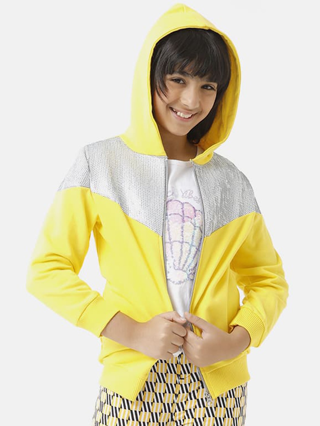 

UNDER FOURTEEN ONLY Girls Embellished Hooded Sweatshirt, Yellow