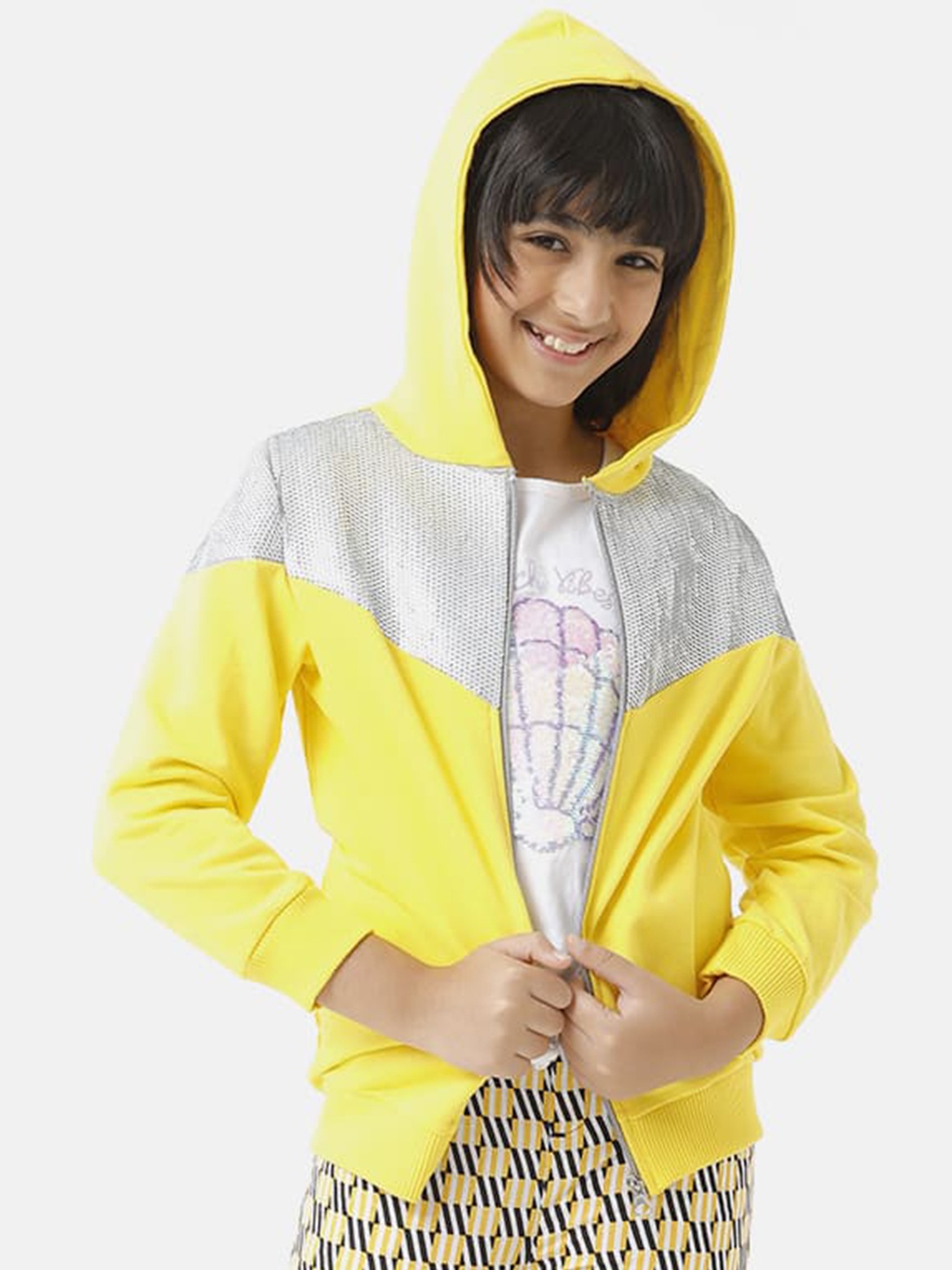 

UNDER FOURTEEN ONLY Girls Embellished Hooded Sweatshirt, Yellow
