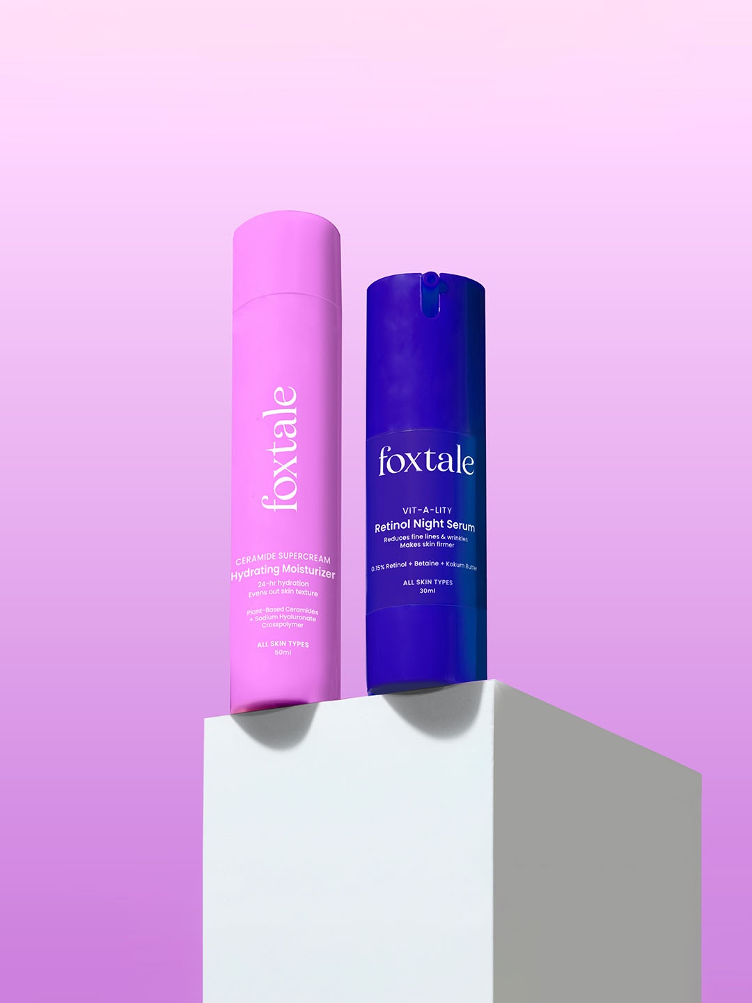 

FoxTale Sensitive Skin Squad - Retinol Night Serum 30ml & Ceramide Moisturizer 50ml, Blue