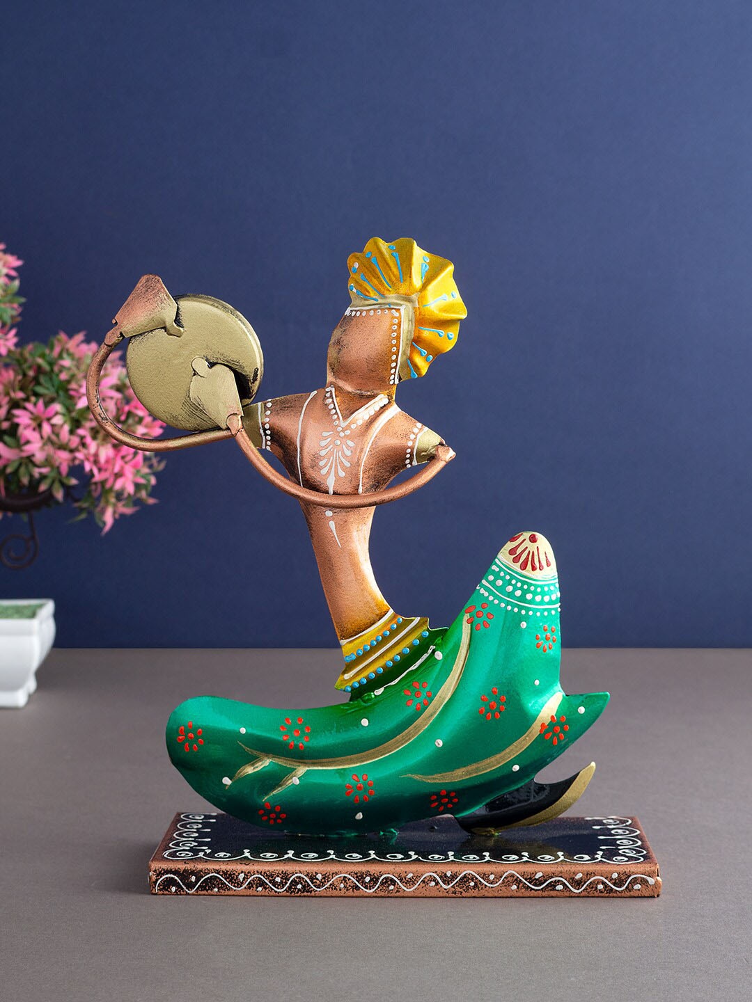 

Golden Peacock Musician Decorative Showpieces, Green