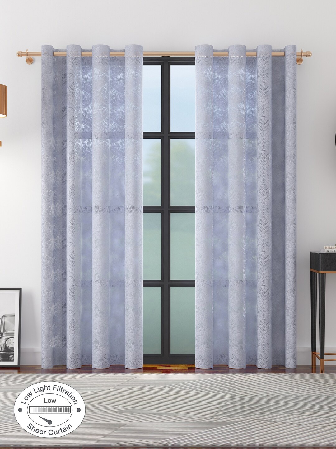 

HomeTown Blue & Grey Set of 2 Sheer Long Door Curtain