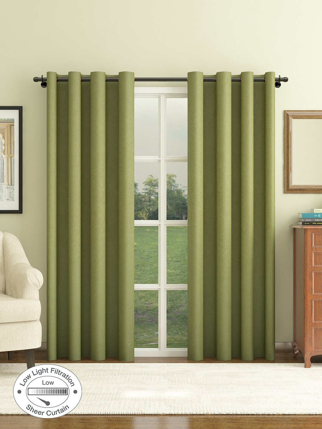 

HomeTown Set of 2 Solid Sheer XL Polyester Door Curtain, Green