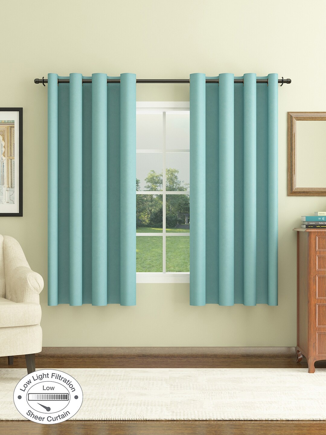 

HomeTown Turquoise Blue Set of 2 Sheer Window Curtain