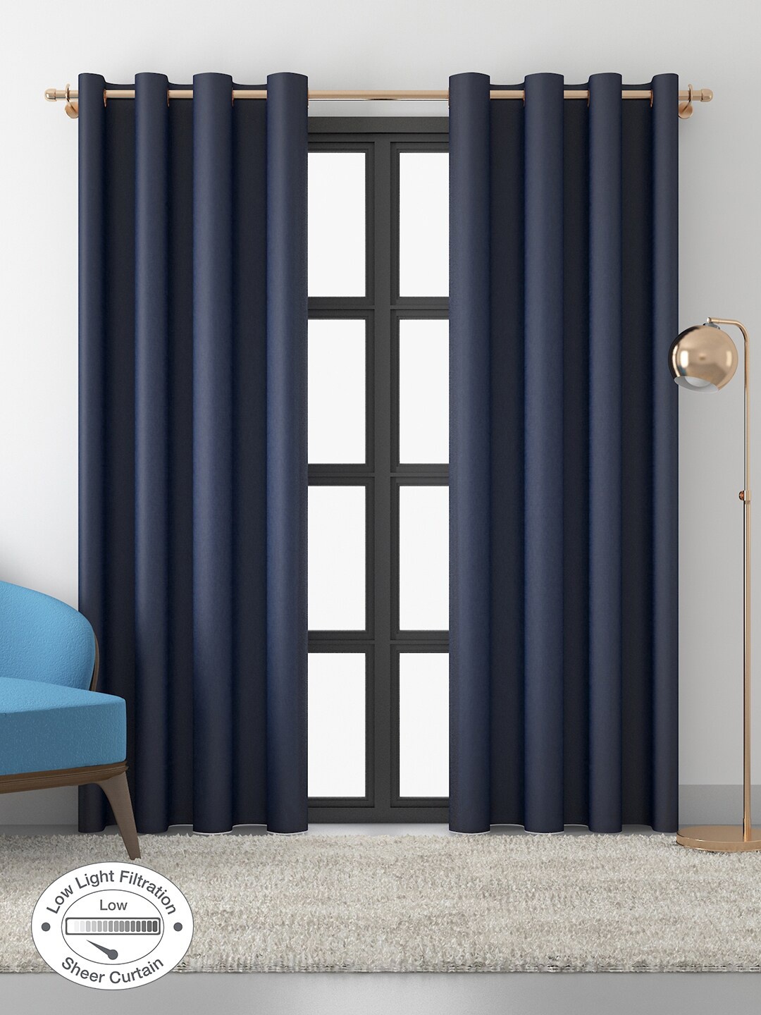 

HomeTown Navy Blue Set of 2 Sheer Window Curtain