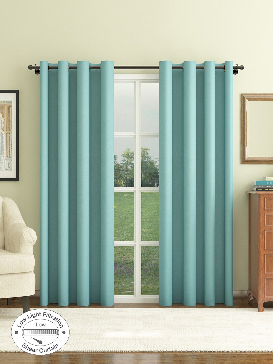 

HomeTown Turquoise Blue Set of 2 Sheer Door Curtain