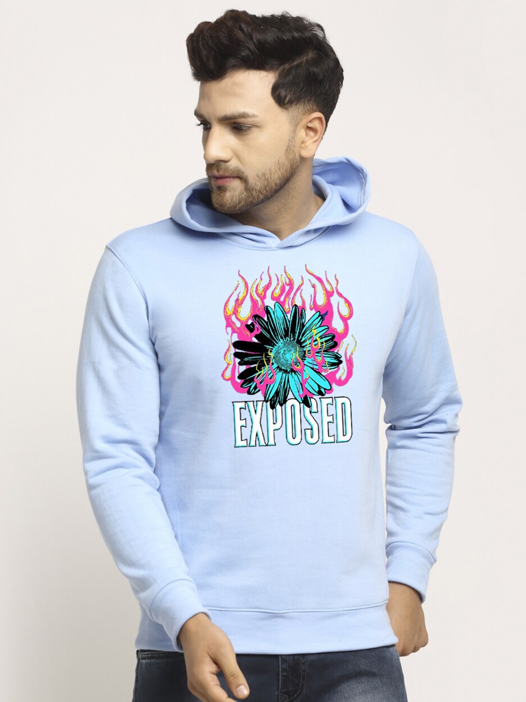 

Obaan Men Printed Hooded Sweatshirt, Blue