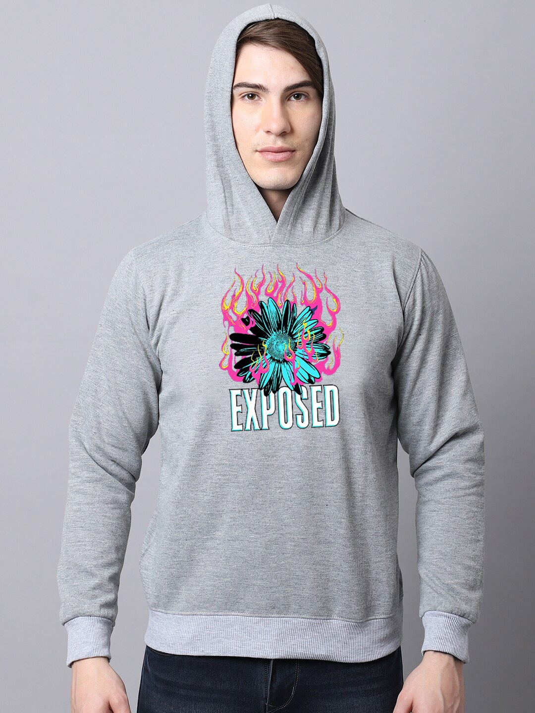 

Obaan Men Printed Hooded Sweatshirt, Grey