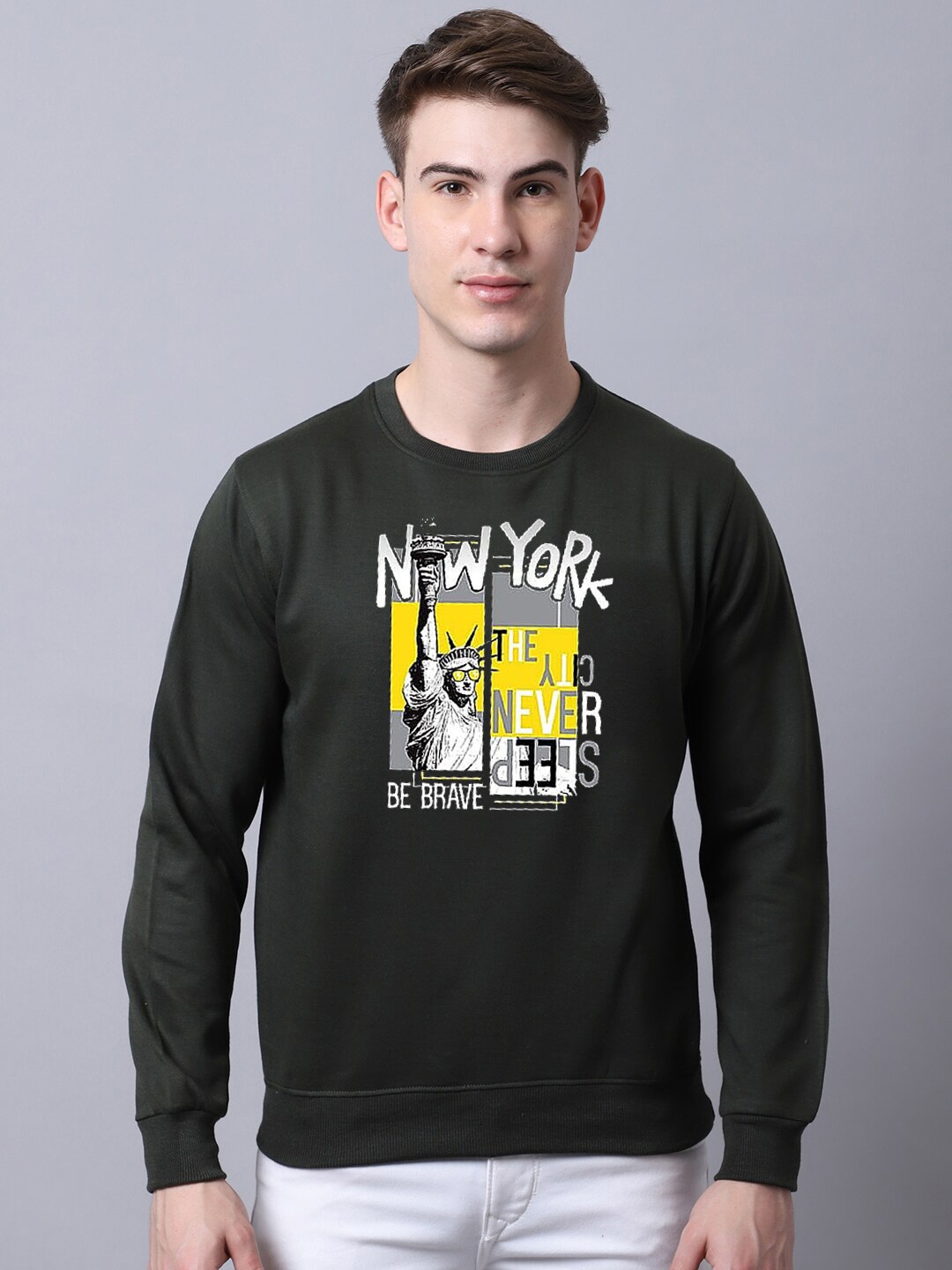 

Obaan Men Olive Green Printed Sweatshirt