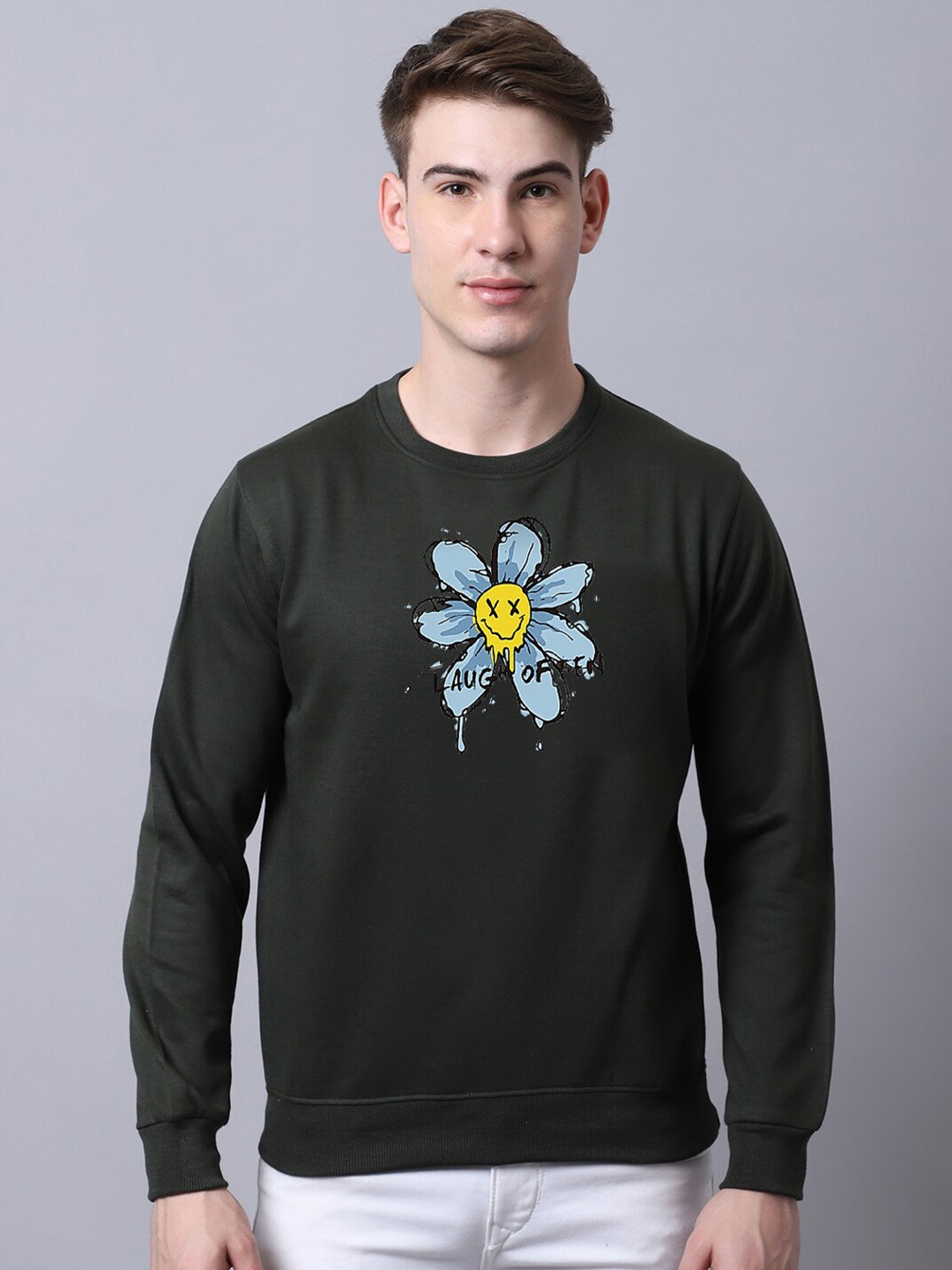 

Obaan Men Olive Green Printed Sweatshirt