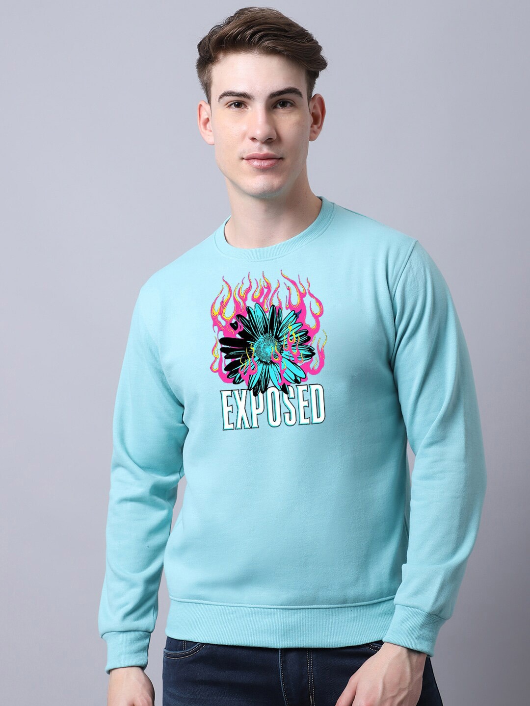 

Obaan Men Turquoise Blue Printed Sweatshirt