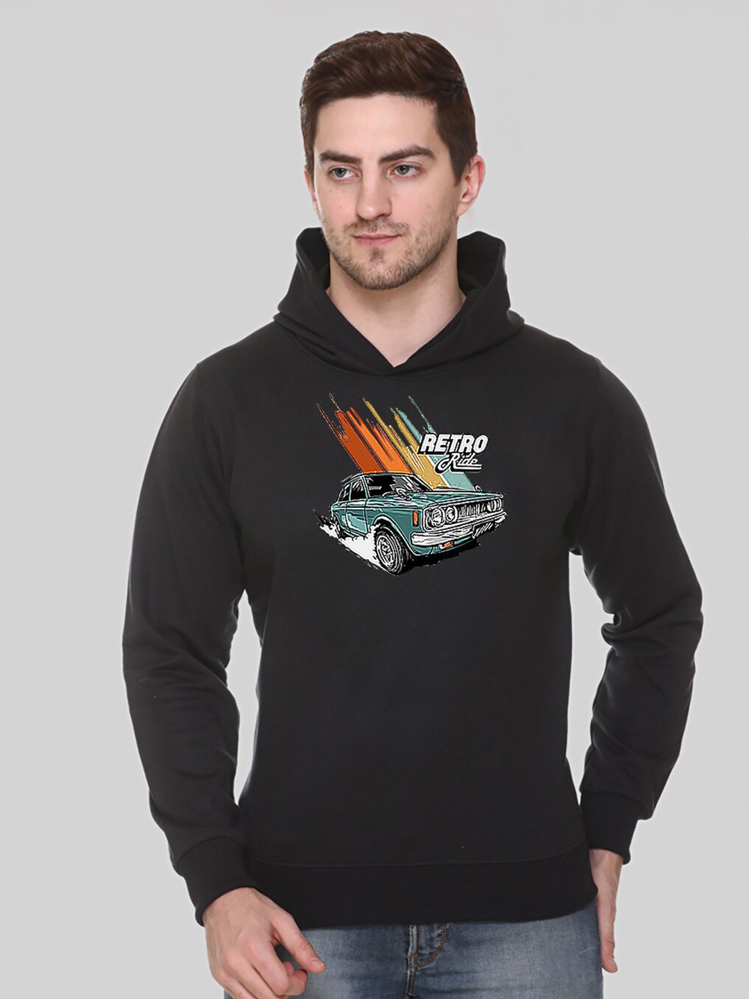 

Obaan Men Graphic Printed Hooded Sweatshirt, Black