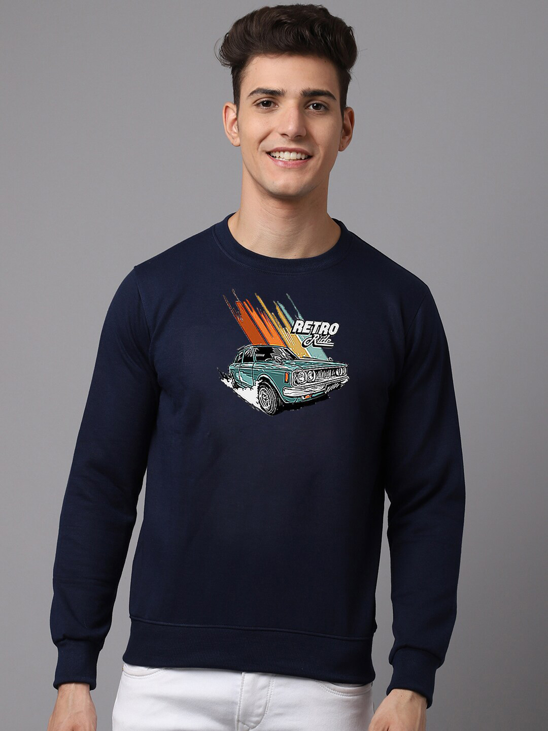 

Obaan Men Graphic Printed Sweatshirt, Navy blue