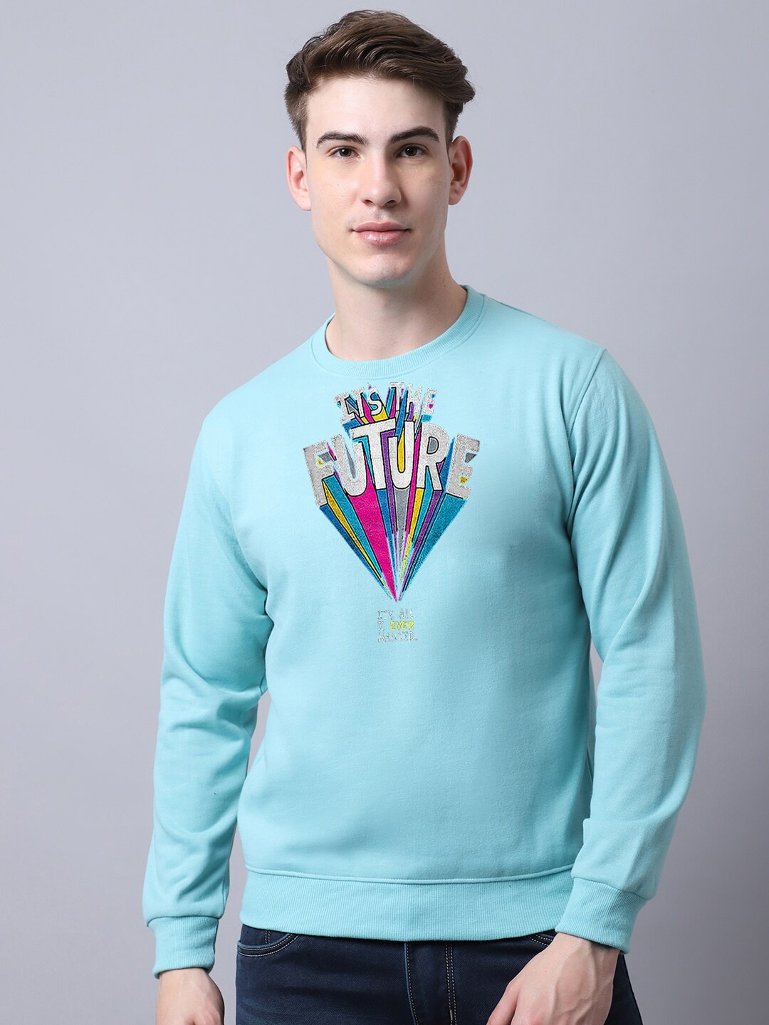 

Obaan Men Graphic Printed Sweatshirt, Turquoise blue
