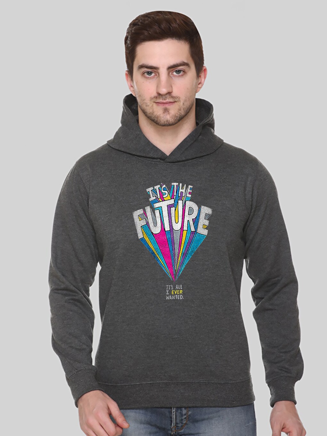 

Obaan Men Graphic Printed Hooded Sweatshirt, Grey