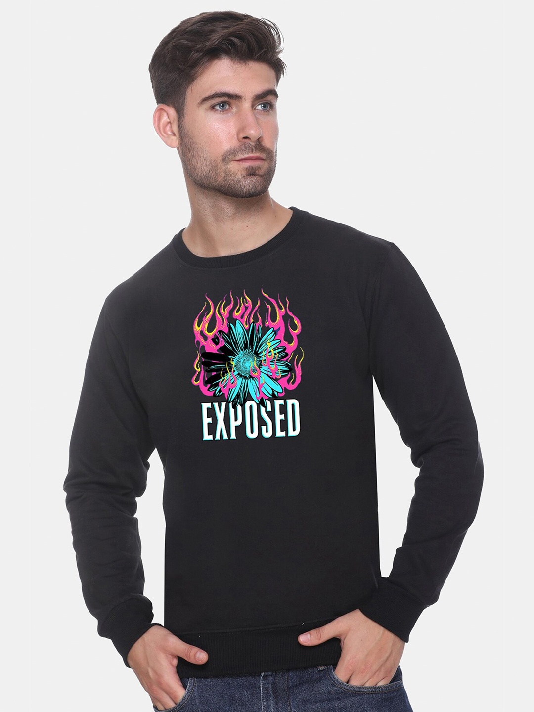 

Obaan Men Graphic Printed Sweatshirt, Black