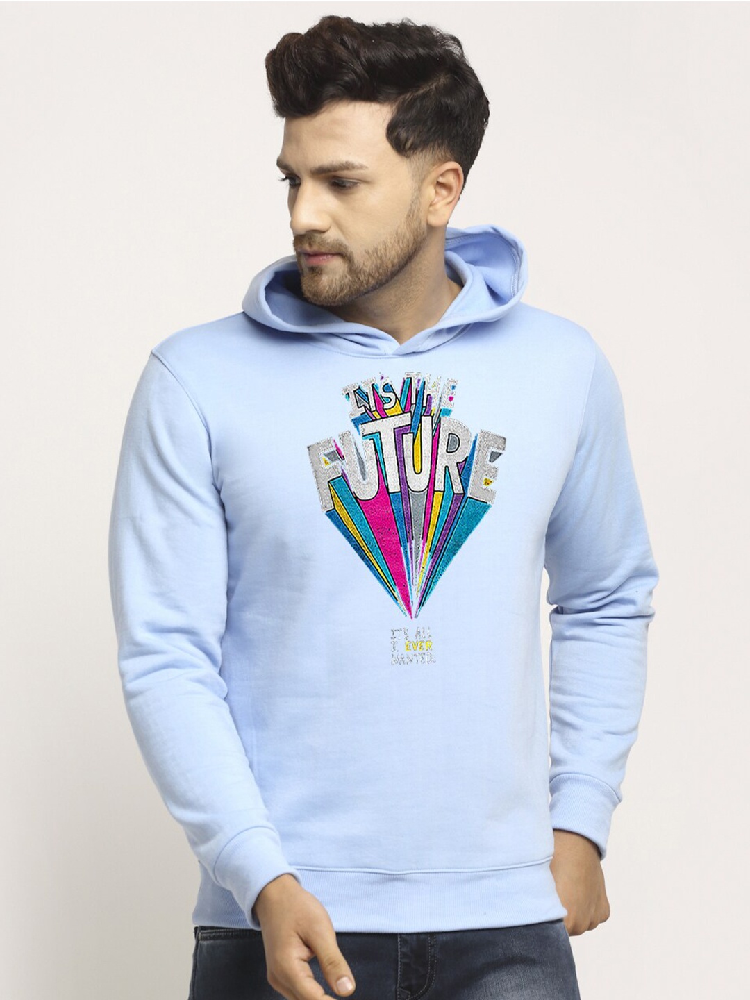 

Obaan Men Graphic Printed Hooded Sweatshirt, Blue